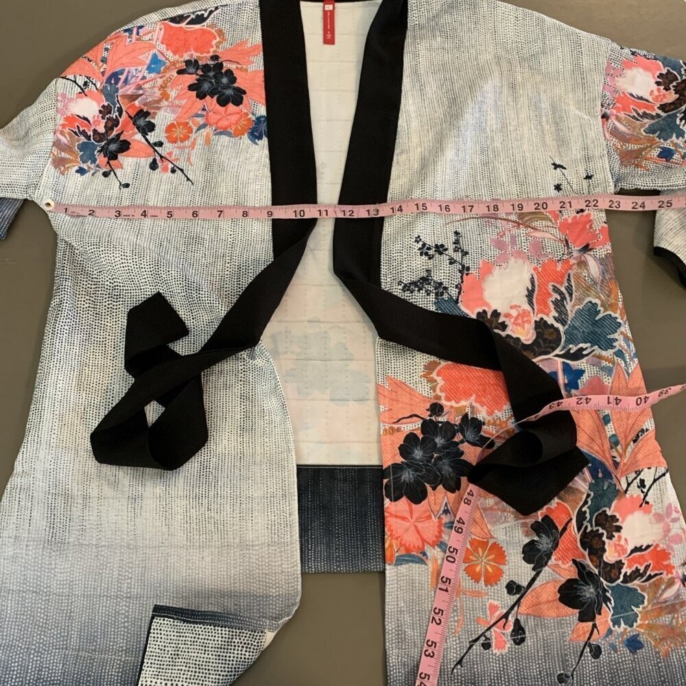 IC By Connie K Womens S Kimono Cardigan Floral Artsy Tie Asian Jacket Tunic Top - Picture 11 of 13
